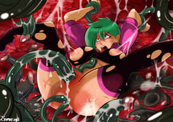 1girls anal ass black_legwear black_thighhighs blush breasts clothing cum_in_ass double_anal double_penetration female green_eyes green_hair green_tentacles megumi_amano nipples open_mouth penetration pussy restrained samasan sex short_hair spread_legs tentacle tentacle_between_breasts thighhighs tongue tongue_out torn_clothes urotsukidoji vaginal_penetration