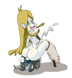 anthro ass blonde_hair cum dickgirl diseasoid dumm_comics intersex nude skadi skadi_(character)