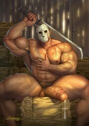 1boy balls bara big_balls big_penis boner erection friday_the_13th gay hockey_mask jason_voorhees knife machete male male_only mask muscles muscular muscular_male penis precum solo solo_male spread_legs zharts