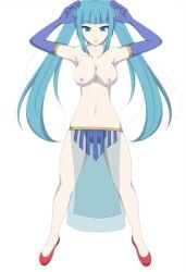 1girls accurate_art_style aqua_eyes aqua_hair arabian_clothes areolae arms_up belly_dancer belly_dancer_outfit blossomtea blue_eyes blue_gloves blue_hair breasts choker collarbone edited_image edited_official_artwork elbow_gloves ell182a_(masa_works_design) encantada_(vocaloid) exotic_dancer eyebrows eyebrows_visible_through_hair eyelashes eyelashes_visible_through_hair full_body gloves golden_choker golden_ribbon hair_ribbons hairclip hands_on_hair hands_on_head hatsune_miku ibispaintx koji_no_uta loincloth long_gloves maha's_story_series masa_works_design mv_character nipples nude_edit nude_filter official_art official_artwork_edit partially_nude partially_nude_female pelvic_curtain pink_hair_ribbon pink_nipples pink_ribbon red_shoes self_upload simple_background solo solo_female standing strips the_dancer_(maha's_story) third-party_edit topless topless_female twintails underwear very_long_hair vocaloid waistband white_background