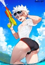 aged_up ai_generated femboy haruartx hunter_x_hunter killua_zoldyck male male_focus male_only white_hair yaoi