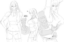 ak-15_(girls'_frontline) blush blush breast_grab chest_grope girls'_frontline glasses minuranakatawa original_character pervert sports_bra sportswear stripping