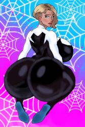 1girls 2d alternate_breast_size ballerina_shoes big_ass big_breasts big_butt blonde_hair blue_eyes exileraptor_art eyelashes female female_only full_color fully_clothed ghost_spider gwen_stacy gwen_stacy_(spider-verse) hyper_breasts large_breasts marvel marvel_comics no_penetration piercing sexually_suggestive sexy_pose short_hair sitting sitting_down sitting_on_floor solo solo_female spider-gwen spider-man:_across_the_spider-verse spider-man:_into_the_spider-verse superhero superheroine thick_ass