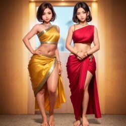 2girls ai_generated anklet barefoot bracelet breasts clothed clothing earrings female jewelry multiple necklace pale-skinned pale_skinned tagme tagme_(artist) twins