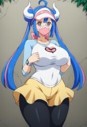 ai_generated artist_request big_breasts blue_hair cosplay double_bun female female_only horns one_piece pink_eyes pink_hair pokemon pokemon_bw2 rosa_(pokemon)_(cosplay) ulti_(one_piece) wide_hips