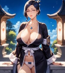 1girls ai_generated alex-schura armband bangs black_hair black_kimono bleach bleach:_the_thousand-year_blood_war blue_eyes blue_hair blue_sky blush bow bow_panties breasts clavicle cleavage closed_mouth clothing cloud curvaceous curvaceous_female curvaceous_figure curvy curvy_figure day earrings eyewear female female female_focus female_only glasses huge_breasts inviting inviting_to_sex ise_nanao jewelry kimono large_breasts lips long_hair long_sleeves looking_at_viewer mature mature_female navel necklace night night_sky open_clothes outdoors pantsu parted_bangs parted_lips presenting presenting_ass presenting_breasts presenting_hindquarters presenting_pussy rimless_eyewear robe seductive seductive_look seductive_smile short_hair sky smile solo standing thighs tied_hair traditional_clothes underwear voluptuous voluptuous_female wafuku white_panties white_underwear