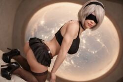 1girls 3d 3d_(artwork) ai_generated big_ass big_booty big_breasts blindfold female nier nier:_automata pawg radnsad white_hair yorha_2b