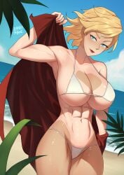 1girls abs bare_arms bare_legs bare_shoulders bare_thighs barleyshake big_breasts bikini bikini_bottom bikini_top blonde blonde_hair blue_eyes blush clothed clothing color dc dc_comics female female_focus female_only fit_female g-string g-string_bikini hi_res large_breasts light-skinned_female light_skin looking_at_viewer muscles muscular muscular_female power_girl short_hair solo solo_female superheroine tagme tanline tanned tanned_female tanned_skin thick_thighs thong thong_bikini