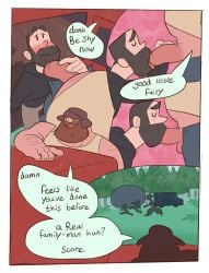 balls beard blowjob blush boner bunbunny_(artist) car_sex cheating cheating_boyfriend cheating_husband comic erection facial_hair gay lumberjack male male/male male_only oral penetration penis penis_out smallsrabbit speech_bubble