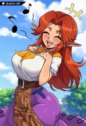 ass ass_visible_through_clothes big_ass big_breasts blannis_art breasts busty cremia farmgirl fat_ass hands_on_own_chest happy huge_ass huge_breasts large_breasts light-skinned_female majora's_mask malon nintendo ocarina_of_time orange_hair outside pink_skirt shirt singing skirt smile teenager the_legend_of_zelda the_legend_of_zelda:_ocarina_of_time thick_thighs thighs tight_clothing white_shirt wide_hips