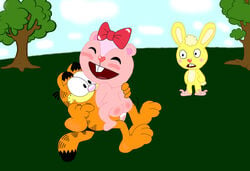 1girls 2boys ambiguous_penetration ass being_watched butt closed_eyes crossover cuddles cuddles_(htf) cum cum_in_pussy cum_inside feline female garfield_(series) garfield_the_cat giggles giggles_(htf) happy_sex happy_tree_friends interspecies male mondo_media orgasm outdoors penetration penis sex smile