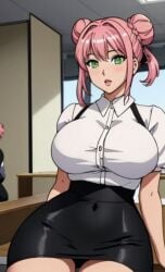 milf pink_hair secretary skirt