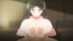 1boy 1girls alternate_breast_size animated areolae big_breasts black_survival blush bouncing_breasts breast_hold breasts censored eternal_return:_black_survival green_eyes gweon_sua hair_ornament huge_breasts large_breasts light-skinned_female light-skinned_male light_skin long_hair loop male_pov nipples paizuri pov pov_paizuri pyonpyonmaru straight ugoira video