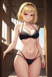 1girls ai_generated black_panties blonde_female blonde_hair breasts curvaceous drag-on_dragoon_3 drakengard_3 one_(drag-on_dragoon) one_(drakengard) red_eyes seductive_smile smiling thick_thighs underwear