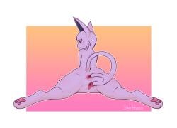 anthro anus ass bedroom_eyes big_butt big_ears blush blush_lines bodily_fluids cheek_tuft clitoral_hood clitoris digital_media_(artwork) eeveelution espeon facial_tuft feet felid feline female forehead_gem fur gaping gaping_anus gaping_pussy gem generation_2_pokemon genital_fluids genitals gradient_background half-closed_eyes hi_res hindpaw looking_at_viewer looking_back lying mammal monotone_body monotone_fur monotone_tail narrowed_eyes nintendo nude on_front pawpads paws pokemon pokemon_(species) presenting presenting_anus presenting_hindquarters presenting_pussy purple_body purple_ears purple_eyes purple_fur purple_inner_ear purple_sclera purple_tail pussy raised_tail rear_view seductive simple_background smile solo spread_anus spread_butt spread_legs spread_pussy spreading starpeeen tail thick_thighs toes tuft vaginal_fluids