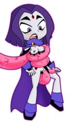 1girls assisted_exposure cartoon_network dc dc_comics dcau forehead_jewel frozenzombie purple_eyes purple_hair rachel_roth raven_(dc) teen_titans teen_titans_go tentacle transparent_background