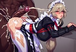 ai_generated alexandrina_sebastiane assjob buttjob cum_everywhere cum_explosion cum_on_ass cumshot dark-skinned_male grinding hot_dogging huge_cock hyper_penis maid maid_apron maid_dress maid_outfit victoria_housekeeping will_of_ai zenless_zone_zero