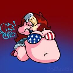 american_flag_bikini animated beer belly belly_button big_belly big_breasts boyfriend_(friday_night_funkin) breasts brown_hair drinking fat friday_night_funkin girlfriend_(friday_night_funkin) inflation inflation_fetish long_hair morbidly_obese nomuski stuffing_(food)