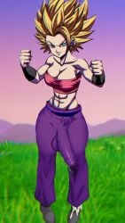 athletic_female caulifla collage dragon_ball futa_only futanari leaking_cum muscular muscular_female super_saiyan tagme