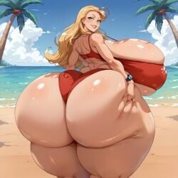 ai_generated disney grabbing_ass grabbing_own_ass huge_ass huge_breasts hyper_ass hyper_breasts lifeguard_(lilo_and_stitch) lilo_and_stitch looking_at_viewer lovermam massive_ass pale-skinned_female pale_skin smirk tagme thick_thighs