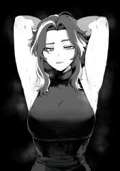 1girls ai_assisted ai_generated armpits female kaina_tsutsumi lady_nagant masoq095 monochrome my_hero_academia sweaty tsutsumi_kaina