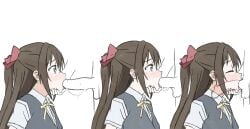 absurdres brown_hair deepthroat fellatio grabbing_another's_chin hand_on_another's_chin highres irrumatio love_live! love_live!_nijigasaki_high_school_idol_club oral osaka_shizuku penis saliva shizuwonderland straight x-ray