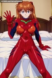 ai_generated aindroidparanoid asuka_langley_sohryu bedroom big_breasts blue_eyes bodysuit breasts cameltoe female female_only hips huge_breasts indoors large_breasts long_hair narrow_waist neon_genesis_evangelion nipples pilot_suit pussy red_hair sitting slim_waist stable_diffusion tight_clothing waving wide_hips