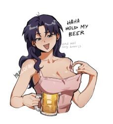 alohalohi beer big_breasts cleavage female female_only misato_katsuragi neon_genesis_evangelion yablofap