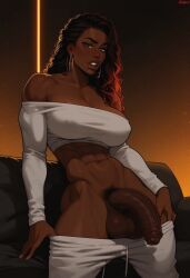 1futa abs african_futanari ai_generated big_balls big_breasts big_penis dark-skinned_futanari erect_penis futa_focus futa_only futanari huge_cock muscular_futanari muscular_legs nipple_bulge pubic_hair pull_down_pants semi-erect thick_thighs veiny_penis wide_hips