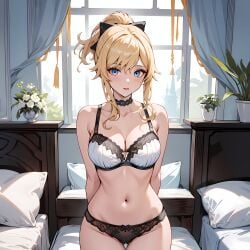 ai_generated black_panties blonde_hair bra breasts female genshin_impact jean_gunnhildr solo