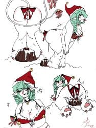 anthro bent_over big_breasts christmas_elf christmas_outfit chubby_female crush crushing embarrassed feet orgasm_face pussy squirting thighs