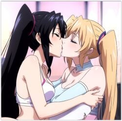 ai_generated girl_on_girl high_school_dxd lesbian_couple lesbian_kiss serafall_leviathan shidou_irina yuri