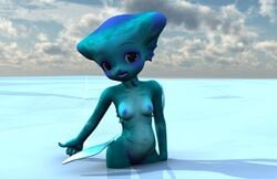 blue_skin breasts female female_only fin fish_girl grey_eyes nintendo nipples ocarina_of_time princess_ruto_(young) solo tagme the_legend_of_zelda young zora