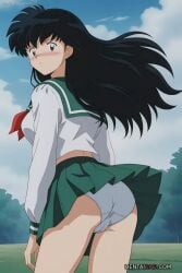 1girls ai_generated back_view background black_hair black_hair_female blushing blushing_at_viewer blushing_female booty brown_eyes brown_eyes_female female female_only forest forest_background girl_only green_skirt high_school_student inuyasha kagome_higurashi long_hair long_hair_female looking_at_viewer looking_back looking_back_at_viewer medium_ass medium_breasts medium_butt only_female only_girl panties pussy_visible_through_panties remastered school_girl school_uniform schoolgirl schoolgirl_uniform seifuku serafuku skirt skirt_up solo solo_female solo_focus student teen_girl teenage_girl teenager upscaled white_panties young young_female young_girl young_woman