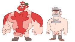 balls beard body_hair boner bunbunny_(artist) erection facial_hair flaccid gravity_falls hairy male male_only manly_dan nude penis smallsrabbit stanley_pines