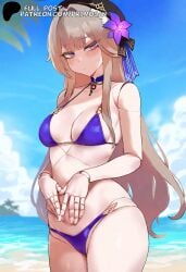 1girls ai_generated beach bikini doll doll_joints herta_(honkai:_star_rail) honkai:_star_rail long_hair primosan purple_eyes pussy_juice