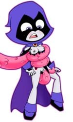 1girls areolae black_nipples blush cameltoe cartoon_network dc dc_comics dcau frozenzombie grey_skin hood nipples purple_eyes rachel_roth raven_(dc) straight_hair teen_titans teen_titans_go tentacles torn_clothes transparent_background