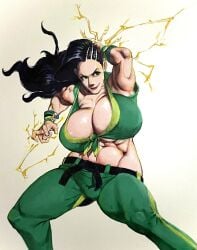 2d 2d_(artwork) abs armpits arms_up athletic athletic_female bare_midriff biceps big_breasts black_hair brazilian brazilian_female breasts busty capcom cleavage female female_focus female_only fit fit_female hourglass_figure large_breasts laura_matsuda navel shiwasu11 street_fighter tagme tied_shirt wide_hips