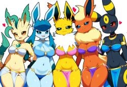 ai_generated anthro eeveelution flareon glaceon group harem_outfit jolteon leafeon novelai pokemon pokemon_(species) umbreon