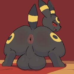 anus ass balls big_ass big_balls black_body black_fur eeveelution noni_nora pixel_art pokemon pokemon_(species) red_eyes simple_background solo umbreon