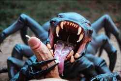 blue_body creature cum dick licking_penis open_mouth realistic realistic_textures teeth tongue tongue_out