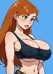 1girls ai_generated big_breasts black_bikini disney disney_channel green_eyes kim_possible kimberly_ann_possible orange_hair paulinebabe solo_female