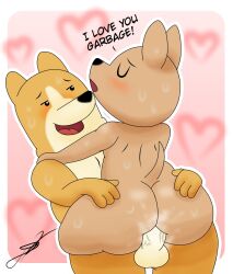 anal anal_sex anthro ass big_butt blush bodily_fluids brown_body brown_fur butt_grab canid canine canis chihuahua chonies_(dogs_in_space) cum d13w0tt_(artist) dogs_in_space domestic_dog duo fur garbage_(dogs_in_space) genital_fluids genitals hand_on_butt herding_dog male male/male mammal multicolored_body multicolored_fur netflix pastoral_dog penetration penis short_stack simple_background slightly_chubby sweat thick_thighs toy_dog two_tone_body two_tone_fur vein veiny_penis welsh_corgi yellow_body yellow_fur