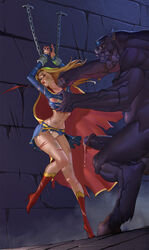 abuse bleeding blood bondage breast_squeeze breast_torture broken captured dc defeated doomsday futawing imminent_rape kara_zor-el male/female monster nipples penis punch ryona supergirl superheroine superman_(series) tagme torn_clothes