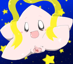 1girls blush cute female female_only looking_at_viewer mario_(series) misstar nintendo open_mouth paper_mario pussy pussy_juice ribbon saliva sky solo star star_spirit starry_background starry_sky tatwuyan tongue tongue_out video_games