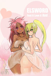 ass chloe_(elsword) elf elsword female looking_at_viewer looking_back nude open_mouth rena_(elsword)