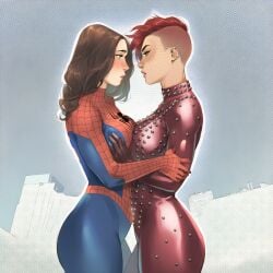 2girls ai_generated big_ass big_breasts big_thighs breasts curvaceous curvy curvy_figure digital_media_(artwork) female hips hourglass_figure huge_ass huge_breasts huge_thighs large_ass large_breasts large_thighs legs light-skinned_female light_skin marvel marvel_comics marvel_girl mutant mutant_(marvel) peter_parker petra_parker phoenix_(x-men) phophopho rachel_summers rule_63 slim_waist spider-girl spider-man spider-man_(series) telepath thick thick_hips thick_legs thick_thighs thighs voluptuous waist wide_hips wide_thighs x-men yuri
