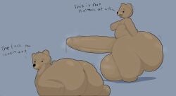 2026 animate_inanimate anthro balls bear bellyboi13 big_balls big_butt big_penis black_nose bodily_fluids brown_body butt dialogue digital_drawing_(artwork) digital_media_(artwork) english_description english_text erection exclamation_point eyebrows featureless_feet featureless_hands feet foreskin genital_fluids genitals half-closed_eyes head_tuft hi_res huge_balls huge_butt huge_penis humanoid_genitalia humanoid_penis leaking_precum living_plushie male mammal narrowed_eyes nipples open_mouth overweight overweight_anthro overweight_male partially_retracted_foreskin penis plushie precum question_mark rear_view side_view simple_background small_tail solo tail ted_(franchise) ted_(ted) teddy_bear_(species) text thick_thighs tuft