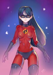 1girls aged_up black_hair black_hair_female bodysuit boobs breasts disney female_only full_body_suit gloves kola411 long_hair long_hair_female masked masked_female pixar sfw solo solo_female solo_focus superhero superhero_costume superheroine tagme the_incredibles tits violet_parr
