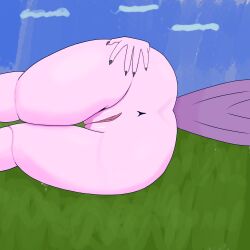 1:1 absurd_res anthro anus avian basaltara butt claws feathered_tail feathers female genitals hi_res kayleigh_(basaltara) lying on_side pink_body presenting presenting_anus presenting_vulva shaded simple_background solo spread_butt spreading tail vulva